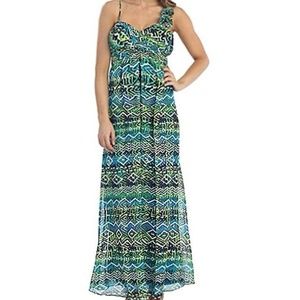 Flower Shoulder Long Formal Printed Dress NEW!